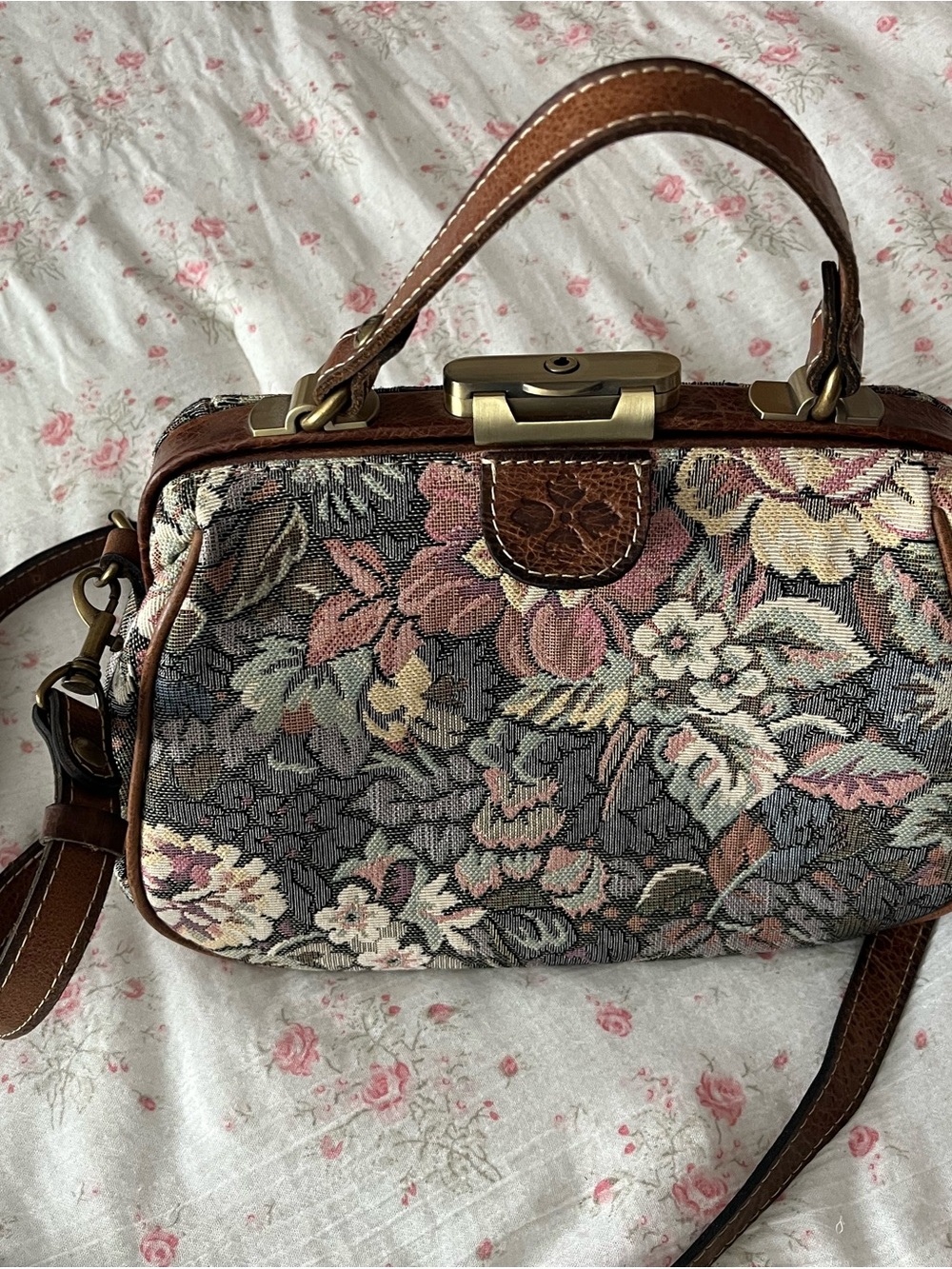 Patricia Nash Multi-Color Floral Tapestry Crossbody with Brown Leather